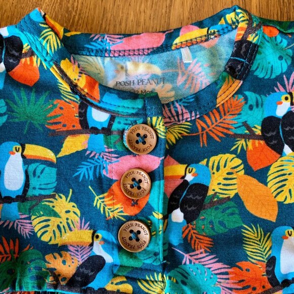 POSH PEANUT Rio Bird Top Baby Girls 6-12 Bamboo Toucans Infant Summer Tee Shirt - Picture 4 of 6